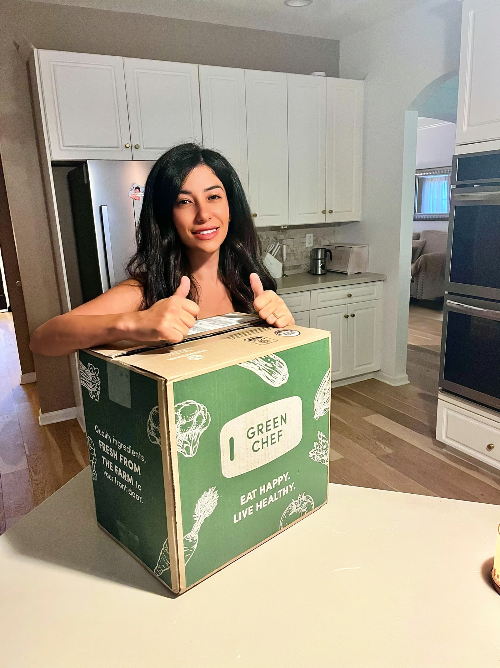Kristel with her Green Chef box in her kitchen