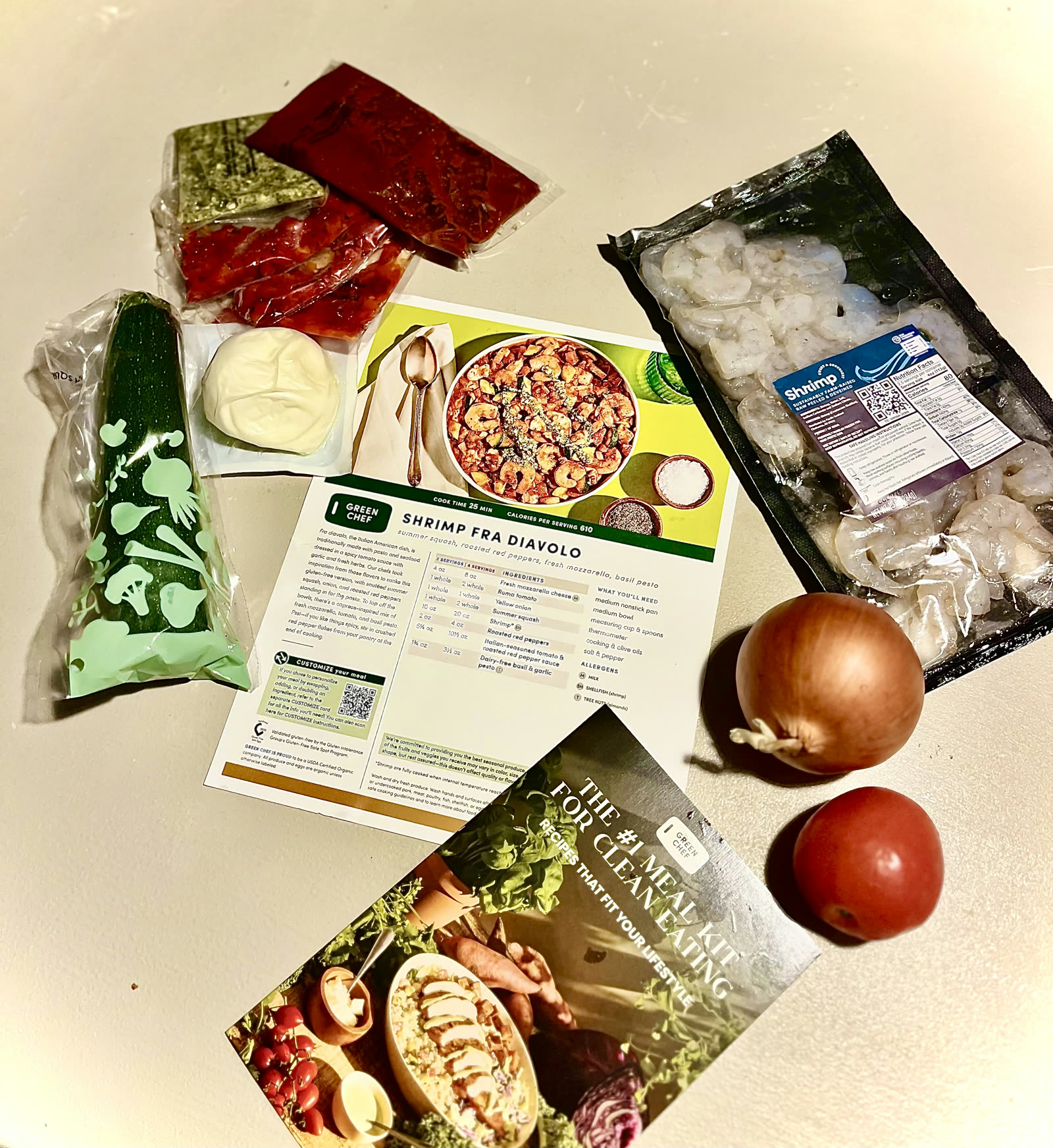 The Shrimp Fra Diavolo kit laid out before cooking